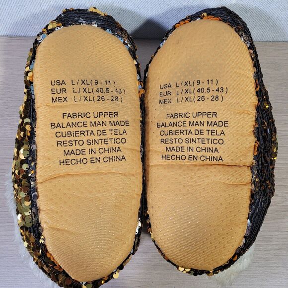 Dan Dee ELF Slippers Fuzzy Gold Silver 2018 Christmas Sequin Men Women L/XL 9-11 - Picture 13 of 14